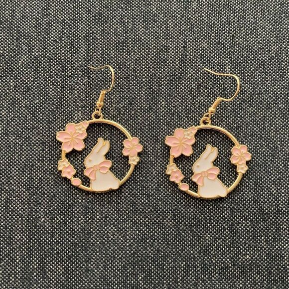 Spring Bunny and Flower Earrings - Picture 5 of 5